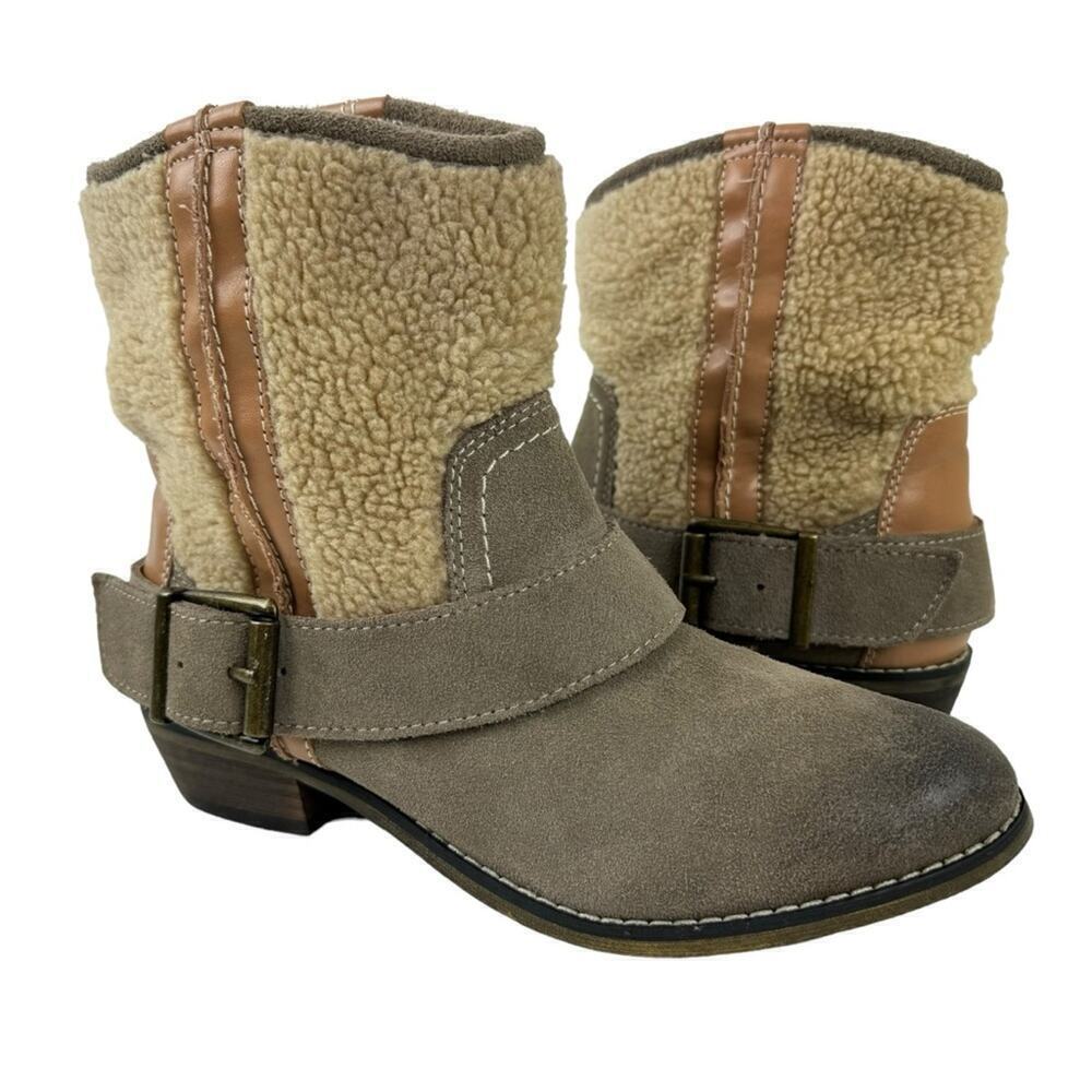 Kelsi Dagger Tempest Faux Shearling Suede Taupe Booties Women's Size 6.5 New